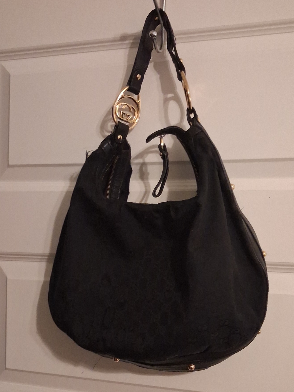 Black Shoulder Hobo with Gold Hardware